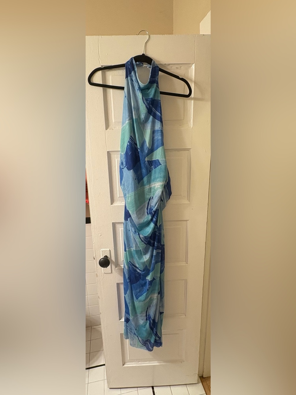 Lulu's Blue and Mint Green Halter Midi Dress - Picture 3 of 3